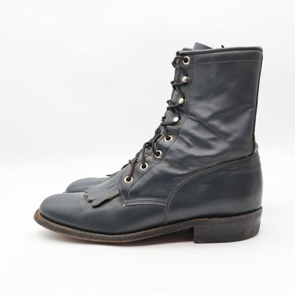 Justin Kiltie Ropers Drak Gray Leather Boots Women's Size 8 A Lace Up USA L504 - Picture 4 of 9